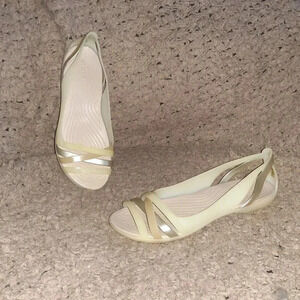 CROCS-Isabella Huarache Flat Sandals-Cream/Lt Yellow/Translucent-Sz 5-Excellent